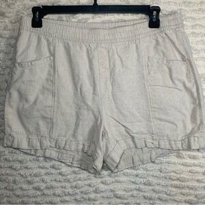 OLD NAVY WOMENS LARGE LINEN SHORTS TAN POCKETS ELASTIC WAIST  BEACH COASTAL